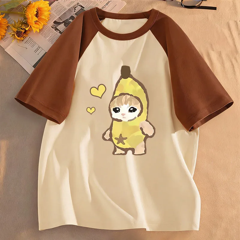 Lustiges Bananen-Katzen-Design T-Shirts Grafisches Cartoon-Tier-Kinder-T-Shirt für Jungen und Mädchen Sommer Frühling Lässiges Oberteil