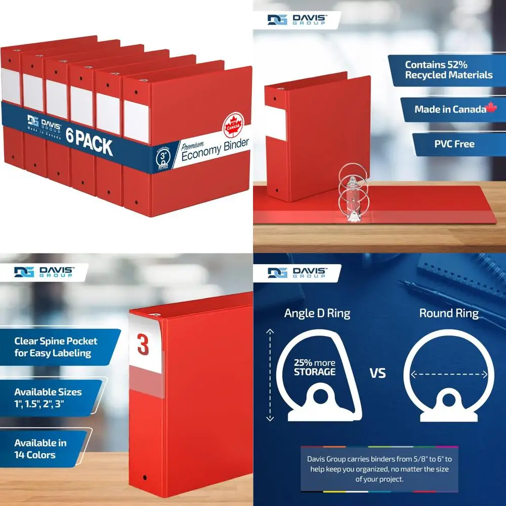 Round-Ring Premium Economy Binders, 3 Inch, Red, Ideal for School and Office Use, 6-Pack Large Capacity Binders
