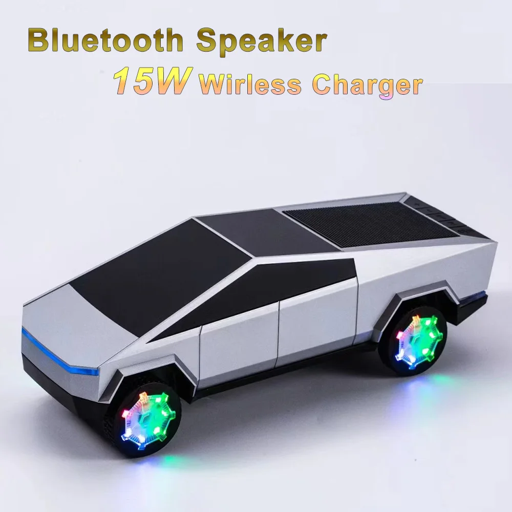 15W Car Shaped Wireless Charger Portable Bluetooth Speaker BT U Disk TF Card FM Playback with RGB Light HIFI Stereo Soundbox