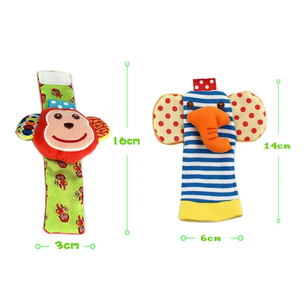 2 أزواج خشخيشات المعصم الرضع الطفل القدم المكتشفون أنماط الحيوان الهدايا الحسية التنموية قرد الفيل ألوان عالية التباين