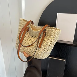 Casual Rattan Large Capacity Shopping Tote Designer Wicker Woven Women Handbags Summer Beach Straw Bag Lady Travel Big Basket