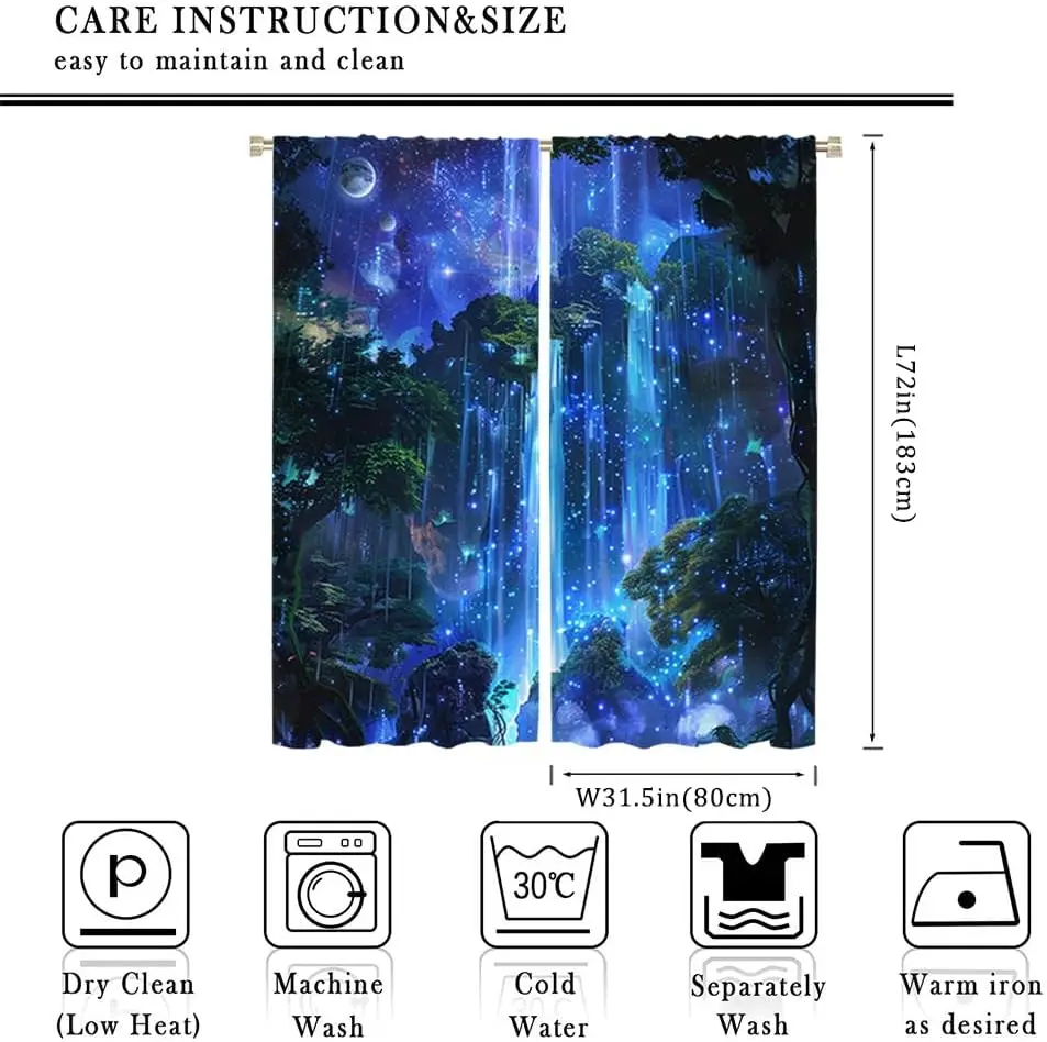Cosmic Galaxy Forest Curtains Night Sky Window Curtain Panels Magical Fantasy Blue Aesthetic Polyester Home Decor Drapery