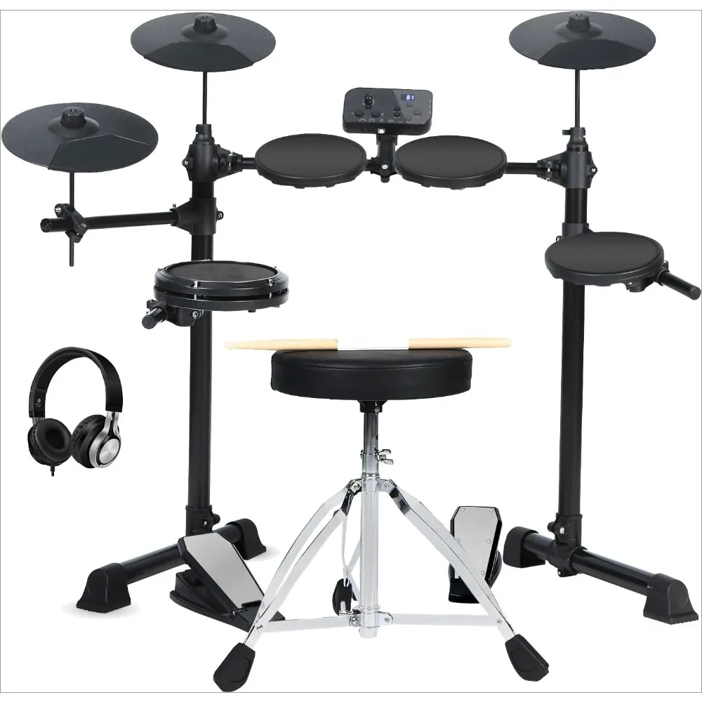 Electronic Drum, Beginner with 150 Different Sounds, 4 Quiet Electric Drum Pads, 2 Switch Pedals, Drum Stick, Electric Drum Set