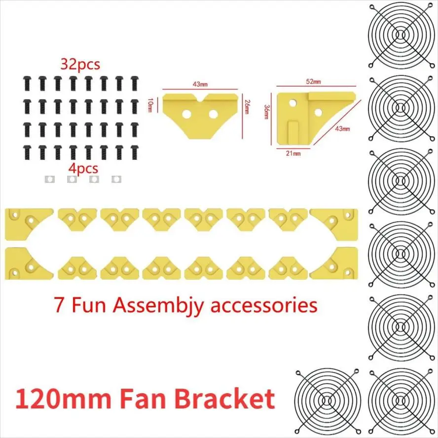 

Funplaysmart Fan Bracket, Open Air Aluminum Mining Rig Frame 120mm Fan Mounting Assembly with Grille (7 Fan Sets)