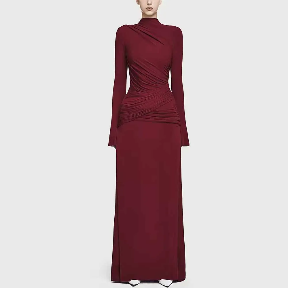 

Formal Special Occasion Dresses Jersey Sheath/Column Evening Dress Burgundy High Collar Pleat Ruched Prom Gown Long 2025