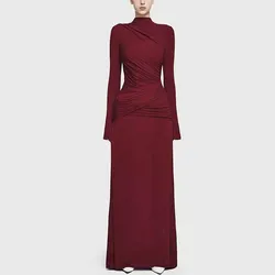 Formal Special Occasion Dresses Jersey Sheath/Column Evening Dress Burgundy High Collar Pleat Ruched Prom Gown Long 2025