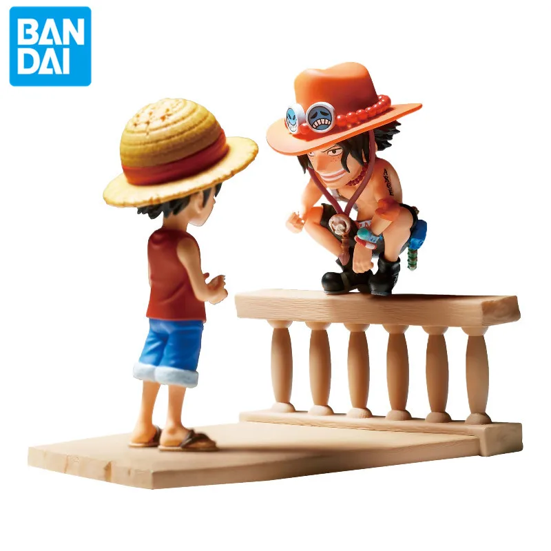 Bandai Genuine Anime One Piece Monkey D Luffy Fire Fist Ace PVC 8cm Character Ornament Figure Model Toy Christma Gift Collection