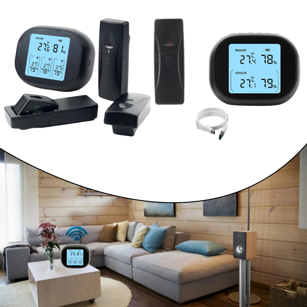 USB Charged Digital Thermometer and Hygrometer with Long Range Signal Transmission for Accurate Environmental Readings