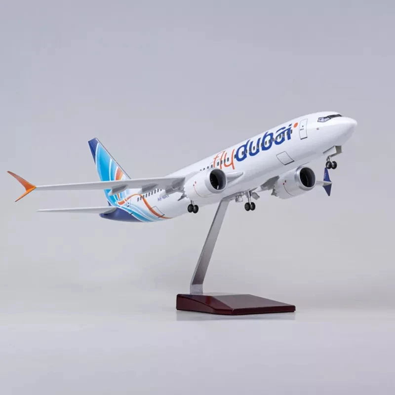 1/85 Scale 47CM Airplane 737MAX B737 MAX Aircraft Fly Dubai Airline W Light and Wheel Diecast Plastic Resin Plane Model Toy