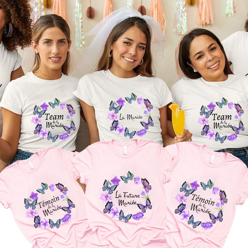 

Футболка Team Bride, футболки с короткими рукавами для подружки невесты, французские свадебные топы Y2k, девичник, EVJF, одежда для будущей невесты