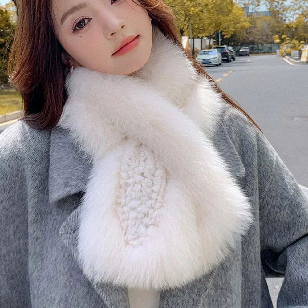 

Шарф из натурального лисьего меха, зимний теплый шейный платок, женский однотонный глушитель на шею, длинная плюшевая шаль, женские толстые шарфы из натурального лисьего меха