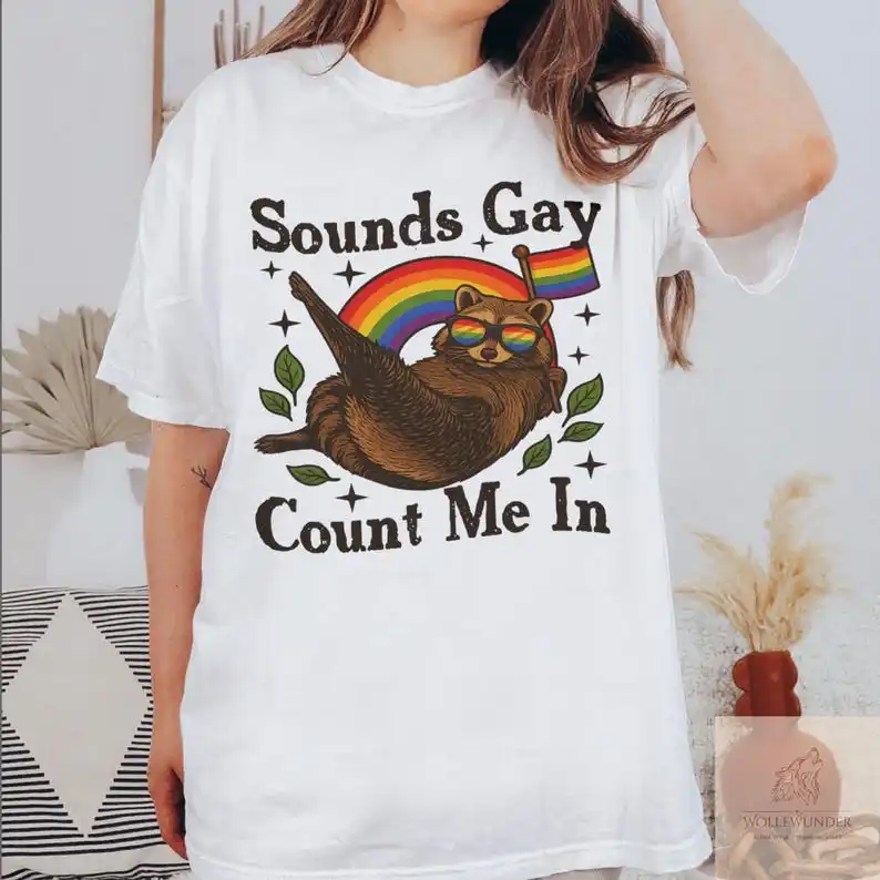 Klinkt Gay Count Me in Racoon LGBT Tee, cadeau voor LGBTQ+ gemeenschap, Pride Racoon T-shirt