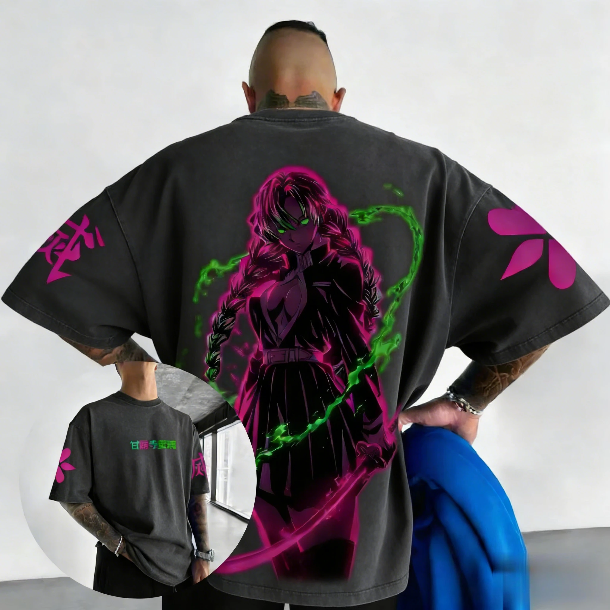 

Demon Slayer Men's Summer Cotton T-shirt 2026 New Kanroji Mitsuri Anime Printed Street Hip Hop Casual Loose Parent Child Top