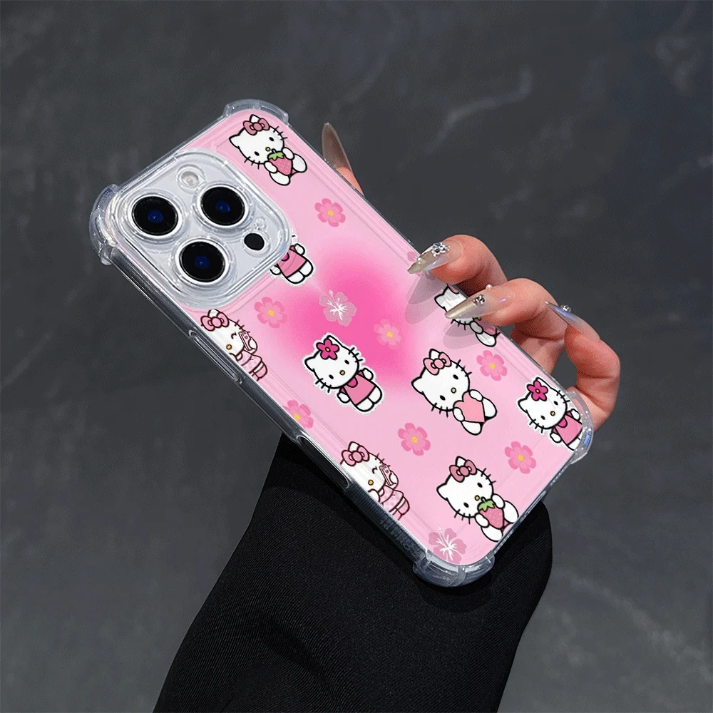 เคสโทรศัพท์ Sanrio KT สำหรับ iPhone15 Pro iPhone 16/15/14/13/12/11/x/xs/xs Max เคสนิ่มสำหรับสาวๆ ของขวัญอุปกรณ์เสริมอนิเมะ Sanrio