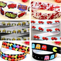 DHK 5/8'' 5yards Blood Car Paw Printed Fold Elastic FOE Stretch Ribbon Decorations Craft DIY Sewing E2190