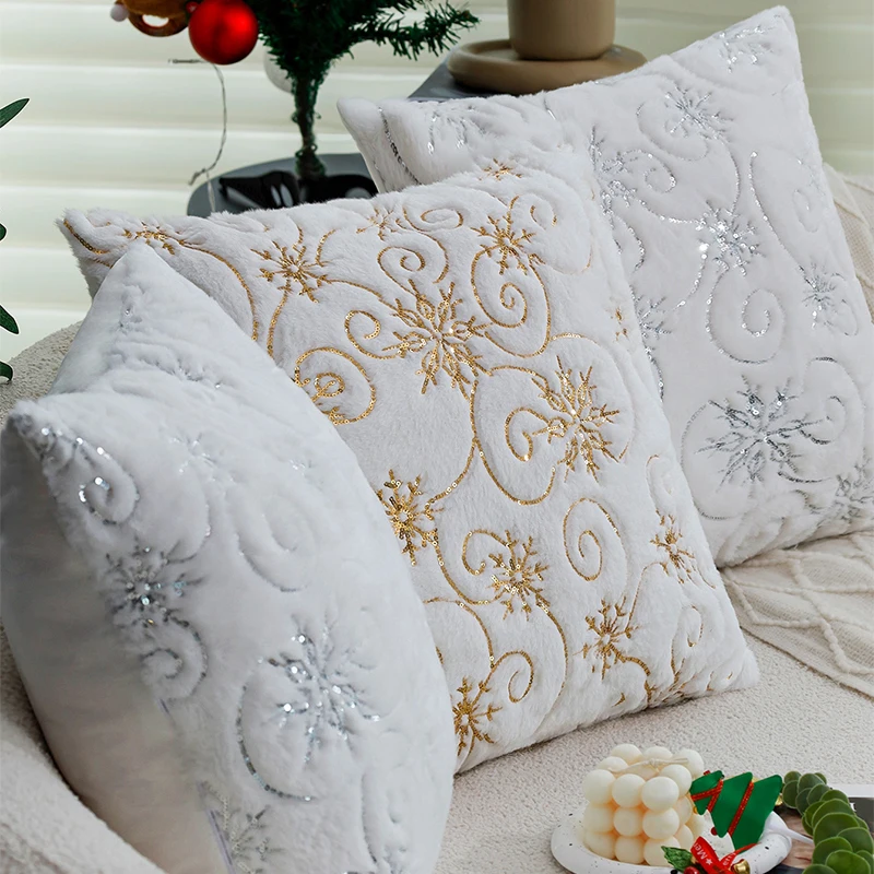 

Cushion Cover Plush Faux Fur Cozy Snowflake 45x45cm White Christmas Supplies Home Decoration for Living Room Sofa Pillow Cover