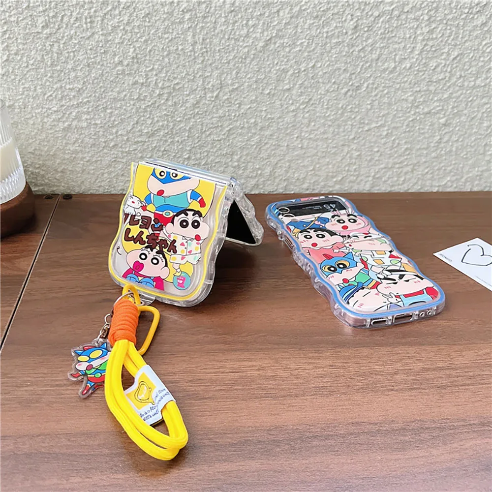 Cartoon S-Shin-chans With Pendant  Phone Case for Samsung Galaxy Z Flip 3 4 5 Z Flip 6 5G PC Hard Anti-fall Back Cover  Gift