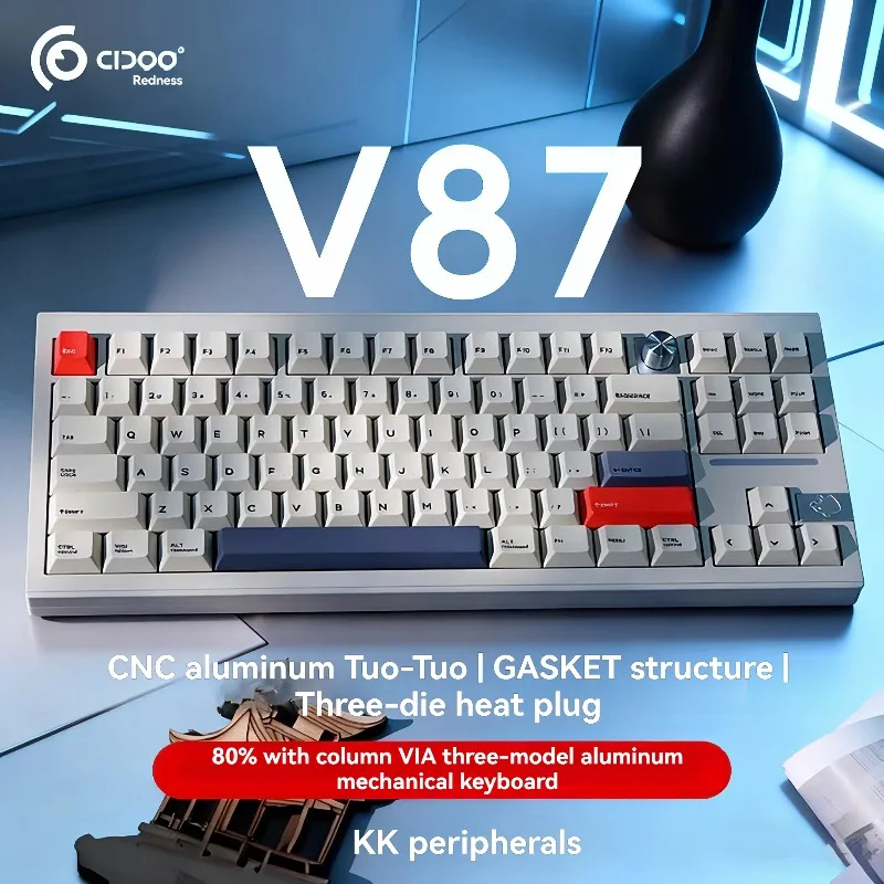 V87 PRO Bluetooth Wireless Keyboard Customized RGB Three Mode Hot Swap Ergonomic  Esports Game Mechanical Keyboard Support VIA