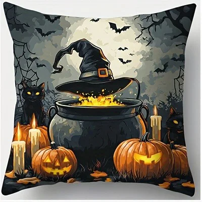 Spooky Halloween Pillowcases: Witches, Pumpkins & Haunted Houses Sofa Cushion Cover Holiday Party Decoration Gift