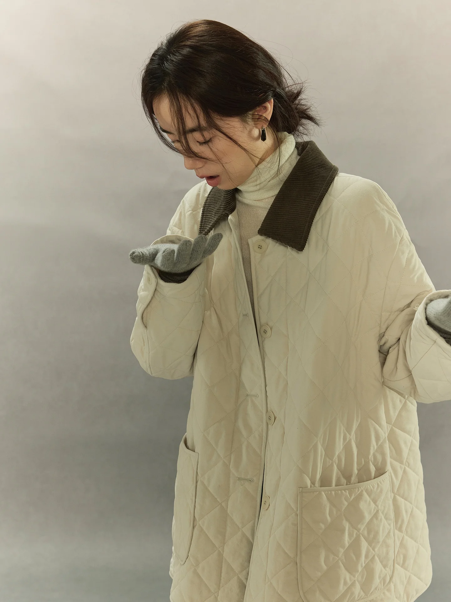 

Теплый eep Velvet Jaet Nom Nom Wee Корейское зимнее пальто для поездок на работу, винтажное женское пальто Barn Wind небольшого размера из смеси хлопка и шерсти