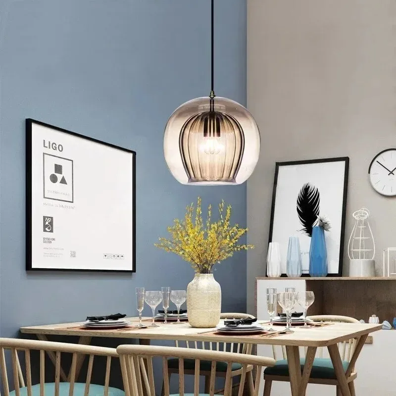 Nordic Glass Pendant Light LED glass Hanging Lamp For Dining Room Living Room Coffee Shope Home Indoor Decor Lighting Fixtures view 2