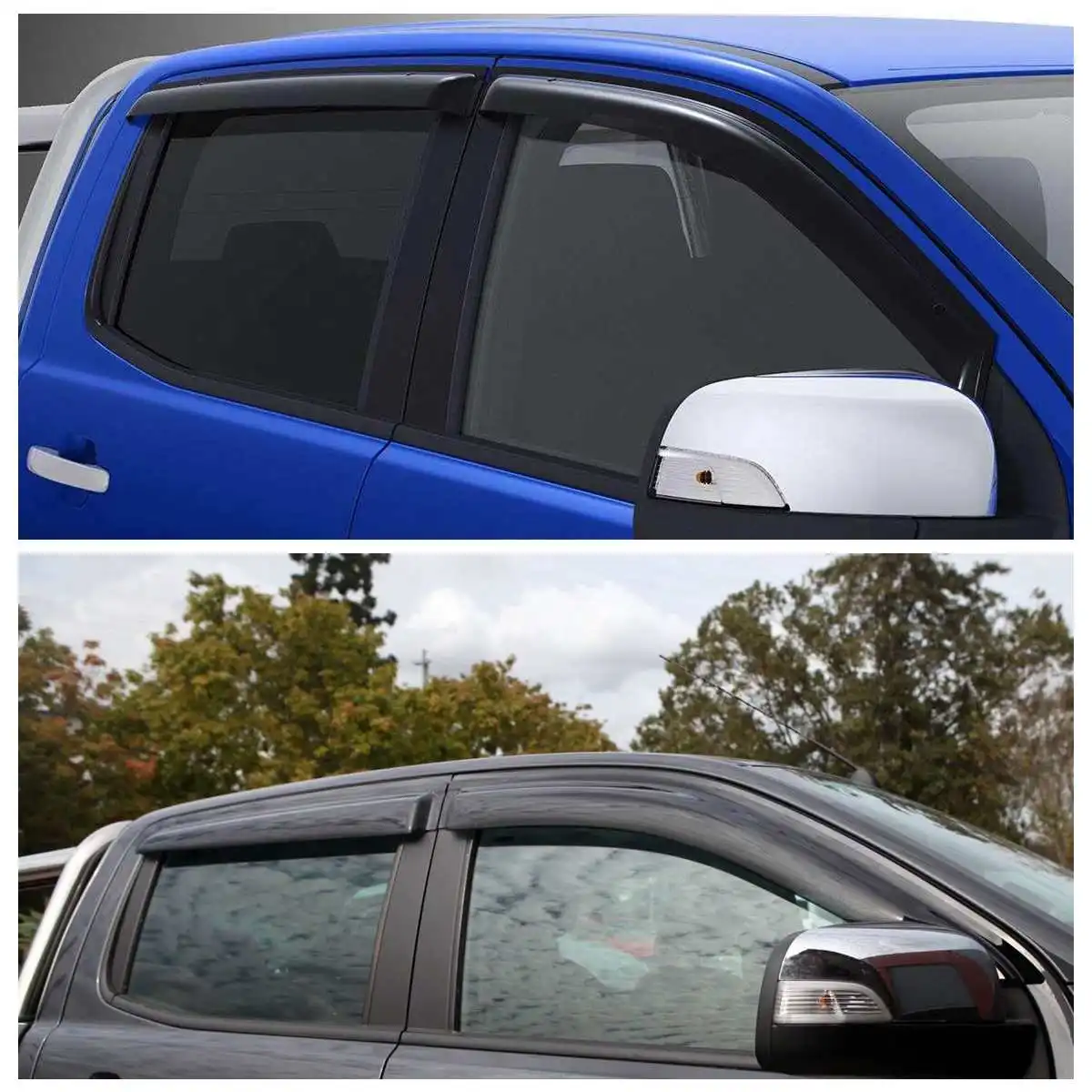 4PCS Car Window Wind Deflectors Tinted For Ford Ranger PX/ PX2/ PX3 Dual Cab 2011 2012 2013 2014 2015 2016 2017 2018 2019 2020+