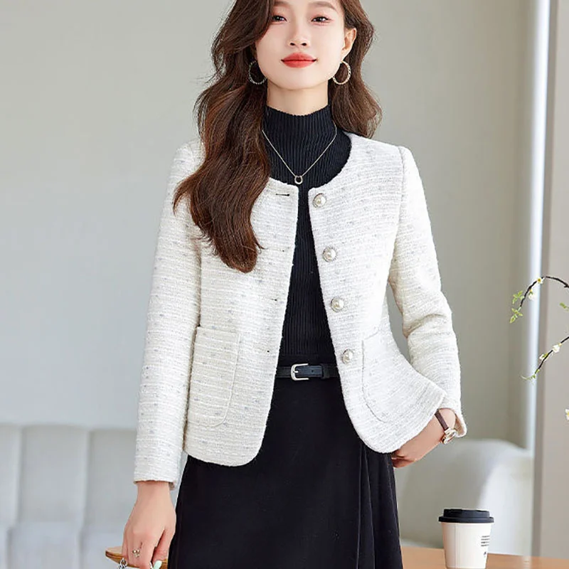 Spring Autumn Jacket Women Small Fragrant Style Coat New Fashion Elegant Cardigan Round Neck Short Coat Female Tops Outerwear