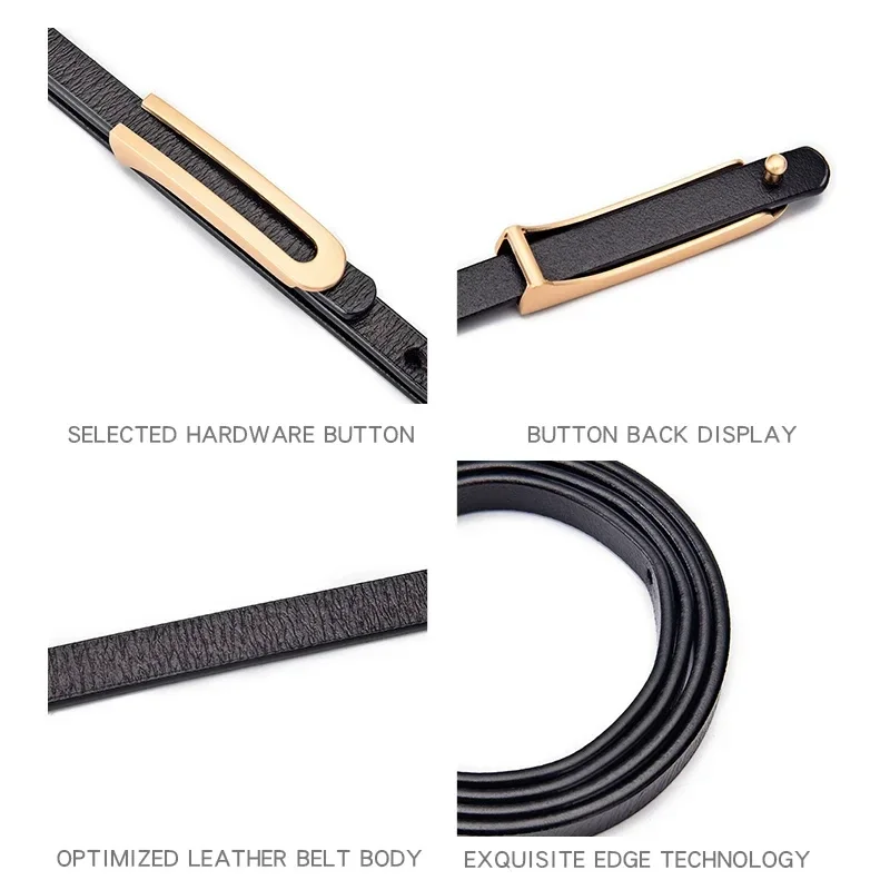 Trendy Ladies Waist Belts Cowhide Leather Thin Belt with U Shaped Smooth Buckle for Dresses