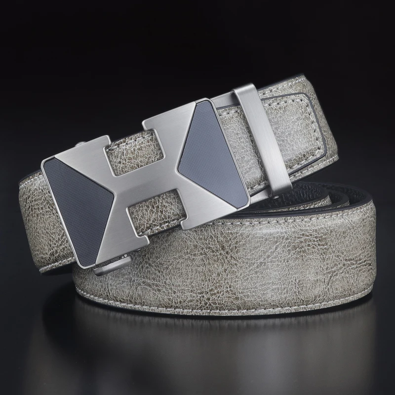 2026 High Quality Automatic buckle men's business belts full grain leather luxury brand youth waist belt