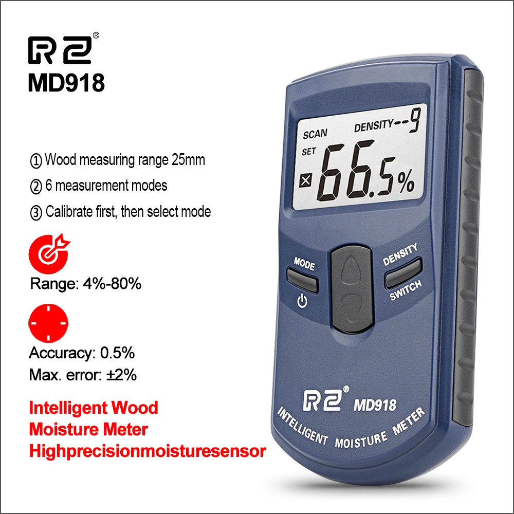 

RZ Digital Wood Timber Moisture Meter Inductive Hygrometer Digital Humidity Tester Damp Detector Measuring Tool MD918