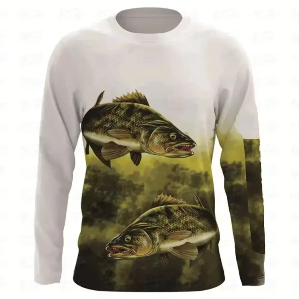Men Fishing Jersey Ocean Big Fish Angler Graphic Long Sleeve Family Matching Outdoor Hobby Stylish Daily Casual Printed Top