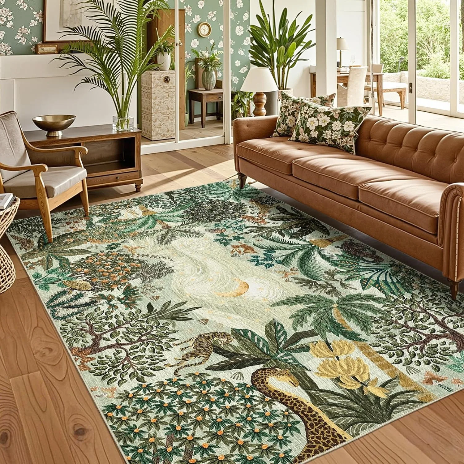 

Living Room Carpet Large Machine Washable Non Slip Rug Soft Bedroom Bedside Floor Mat Home Decoration Jungle Animal Print Rugs