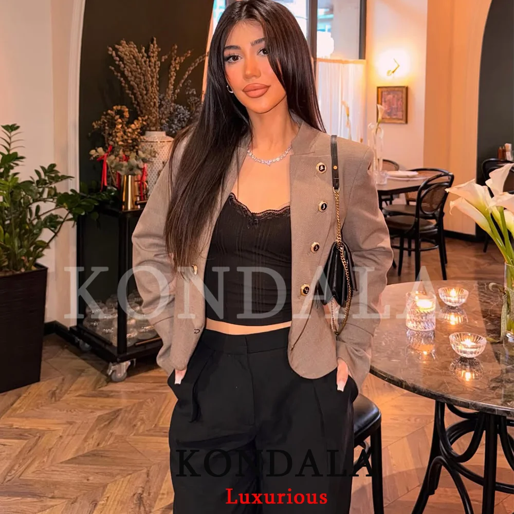 

KONDALA Office Lady Chic Gray Women Short Blazer Long Sleeve Vintage Slim Jackets Fashion 2026 Summer Autumn Formal Outwear