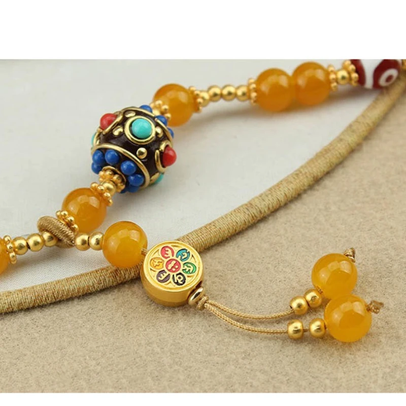 Tangka Pullover Kette Auspicious Muster Legierung Gelbe Perlenkette Männer Frauen Personalisierte Mode Halsketten Schmuck – Detail 6