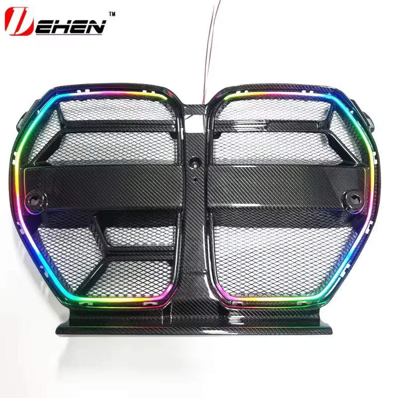 LED luminous Racing Grills for BMW New M3 M4 G80 G81 G82 G83 RBG Dry Carbon Fiber Front Grille Replacement 2019-2025