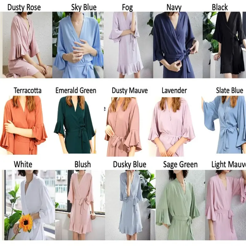 17 COLORS Soft Chiffon Robes Solid Ruffled Wedding Photoshoot Robes Bridal Party Robe Maif of Honor Gifts Bridesmaids Short Gown