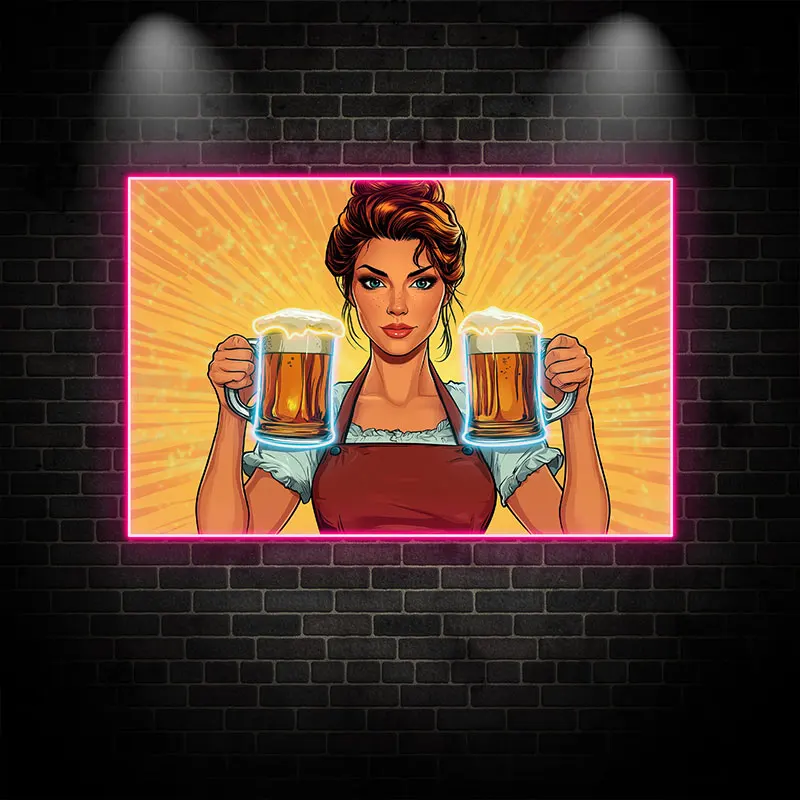 Toysign Bold Beer Lady Neon Light - Capture attention with this vibrant neon sign, Ideal for bar,home party & bedroom wall decor