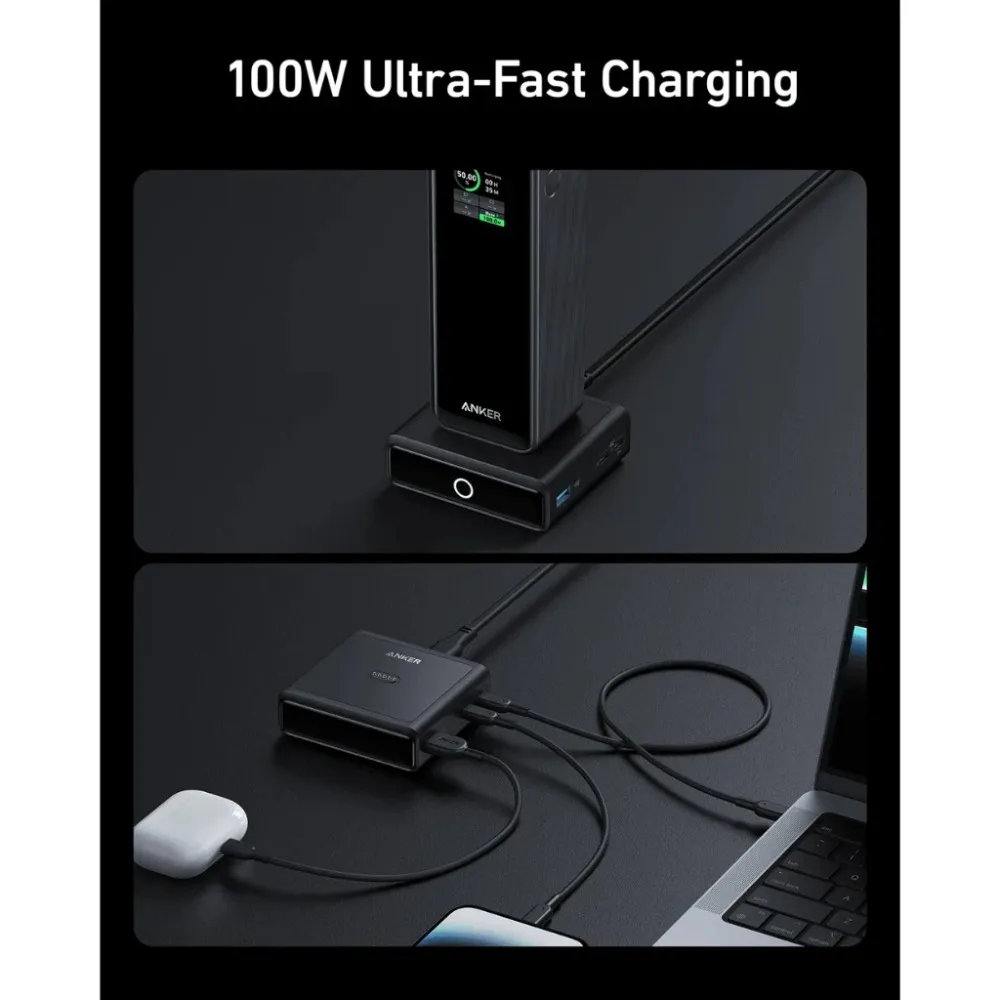 Anker A1902 100W 4-Port Fast Charging Base Charger Compatible with Anker Prime Power Bank MacBook iPhone 15 Series