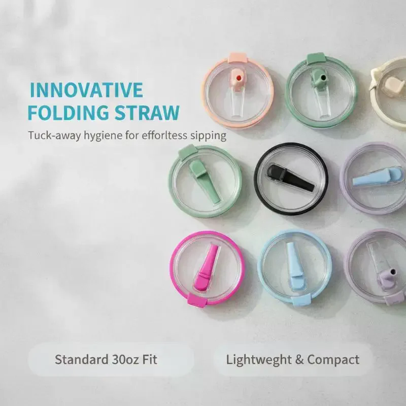 30oz Tumbler Replacement Lid Leakproof Sealing Foldable Straw Cover Food Grade for Daily Commute Coffee Use