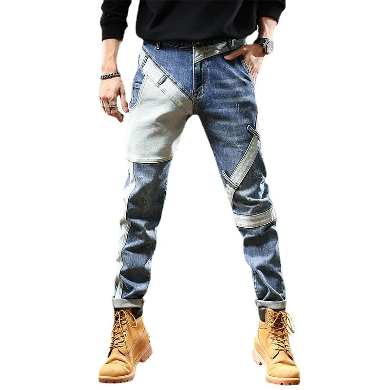 2025 Men's Slim Fit Denim Pants Washed Retro Style Motorcycle Multi Pocket Pants Youth Four Seasons