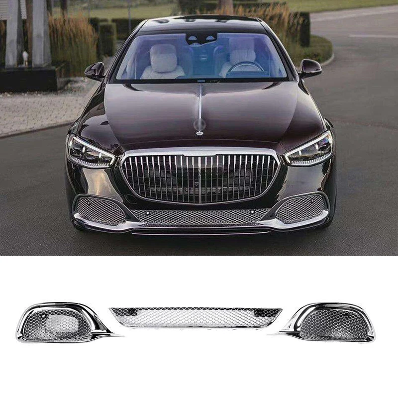 Chrome Front bumper Grille  W223 Lower Bumper Grille Mesh For Mercedes Benz S class S480 S580 Upgrade to S680 Maybach Style