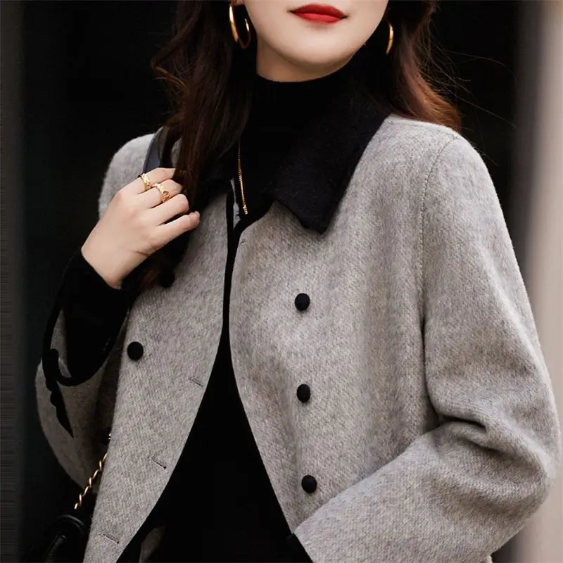 New Fashionable Contrasting Collar Woolen Coat with Slimming and Casual Plus Size Woolen Coat for Women