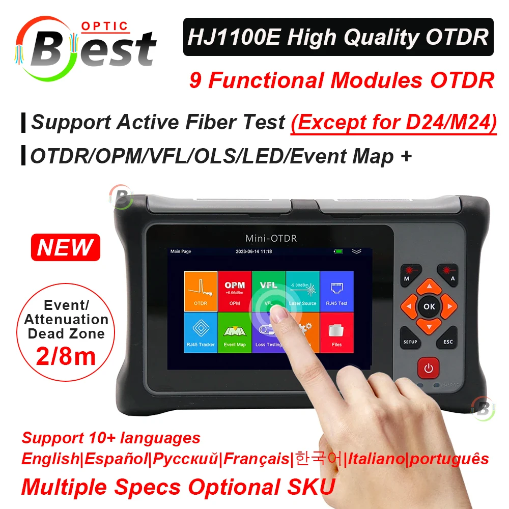 2023 NEW Mini OTDR Active Live Test Fiber Optic Reflectometer 26/24dB Touch Screen VFL OLS OPM Event Map Ethernet Cable Tester