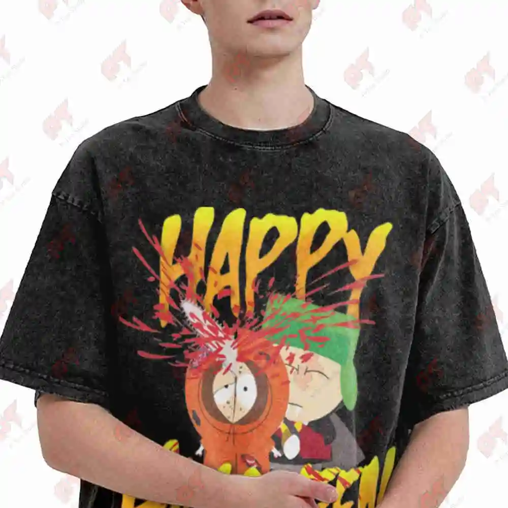 Kenny Meme Iconic Mask Design Vintage Washed Tee Pure Cotton T-Shirt