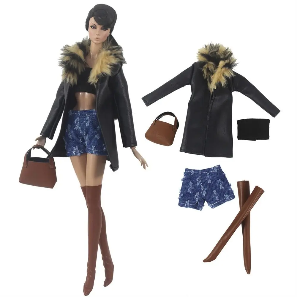 Nuovo cuoio dell'unità di elaborazione collo di pelliccia cappotto fatto a mano multistili vestiti vestito soprabito per bambole da 11,5 pollici 30 cm/per bambole 1/6 Bjd