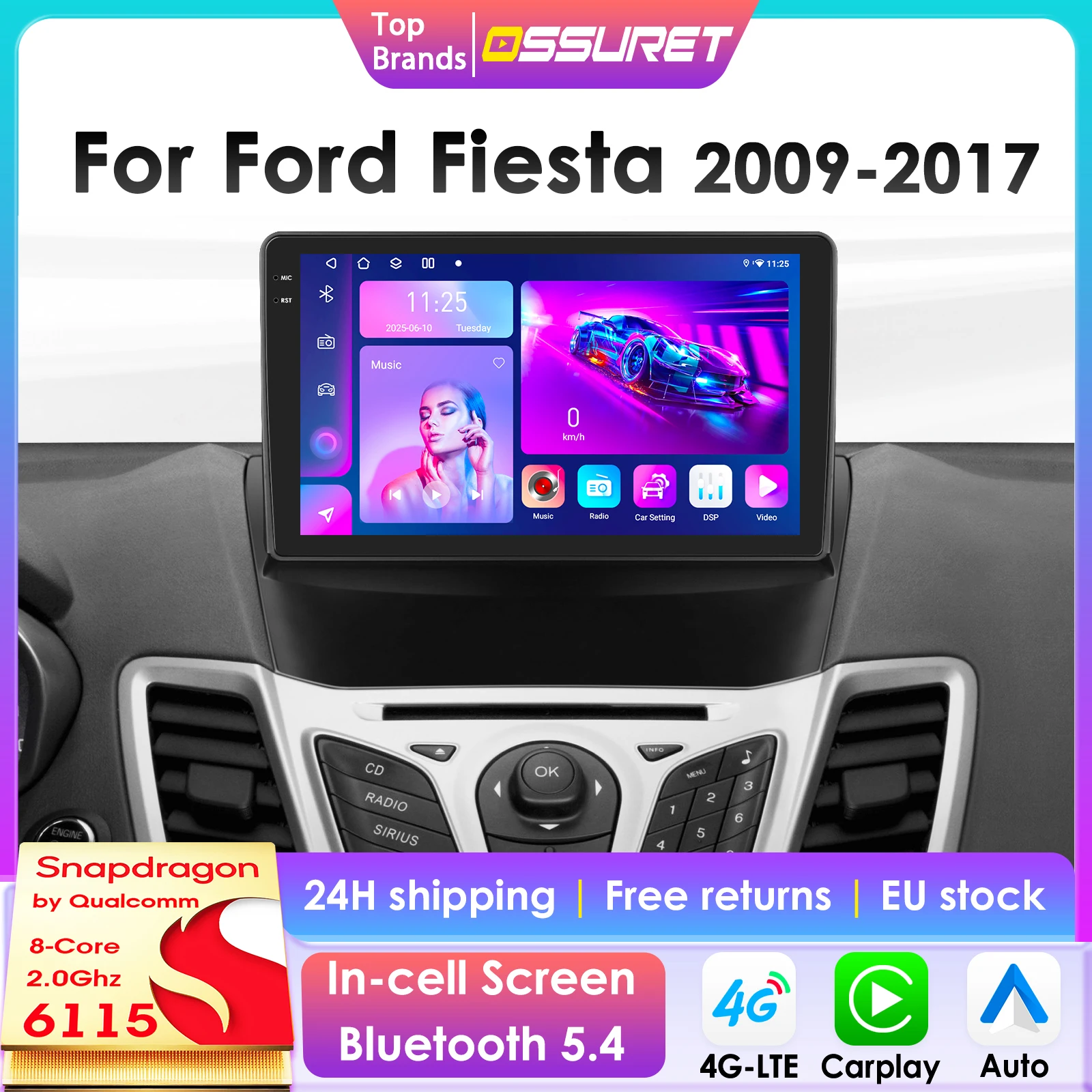 Autoradio Android pour Ford Fi.C., CarPlay, Limitation de la voiture, Lecteur vidéo, GPS, Écran intelligent, Autoradio 2Din, Caméra 2009, 2017-360