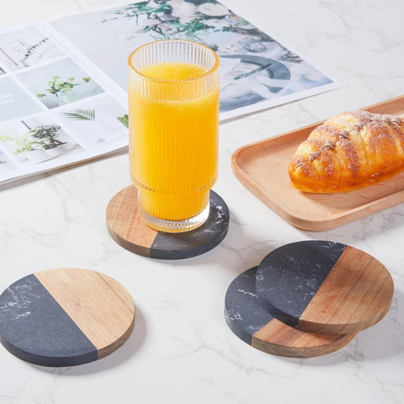 Coasters Set Of 4 For Drinks,Marble-Wood Spliced Coaster For Tabletop Protection,Cup Holder Coasters For Multiple Cup