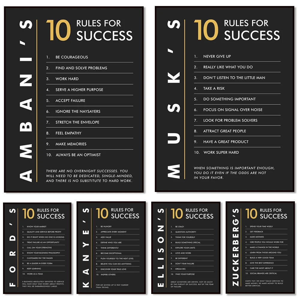 10-Regeln für Erfolg, Aufdruck, motivierende Büro-Wanddekoration, Büromotivation, Unternehmermotivation, Erfolgsanlage-Poster