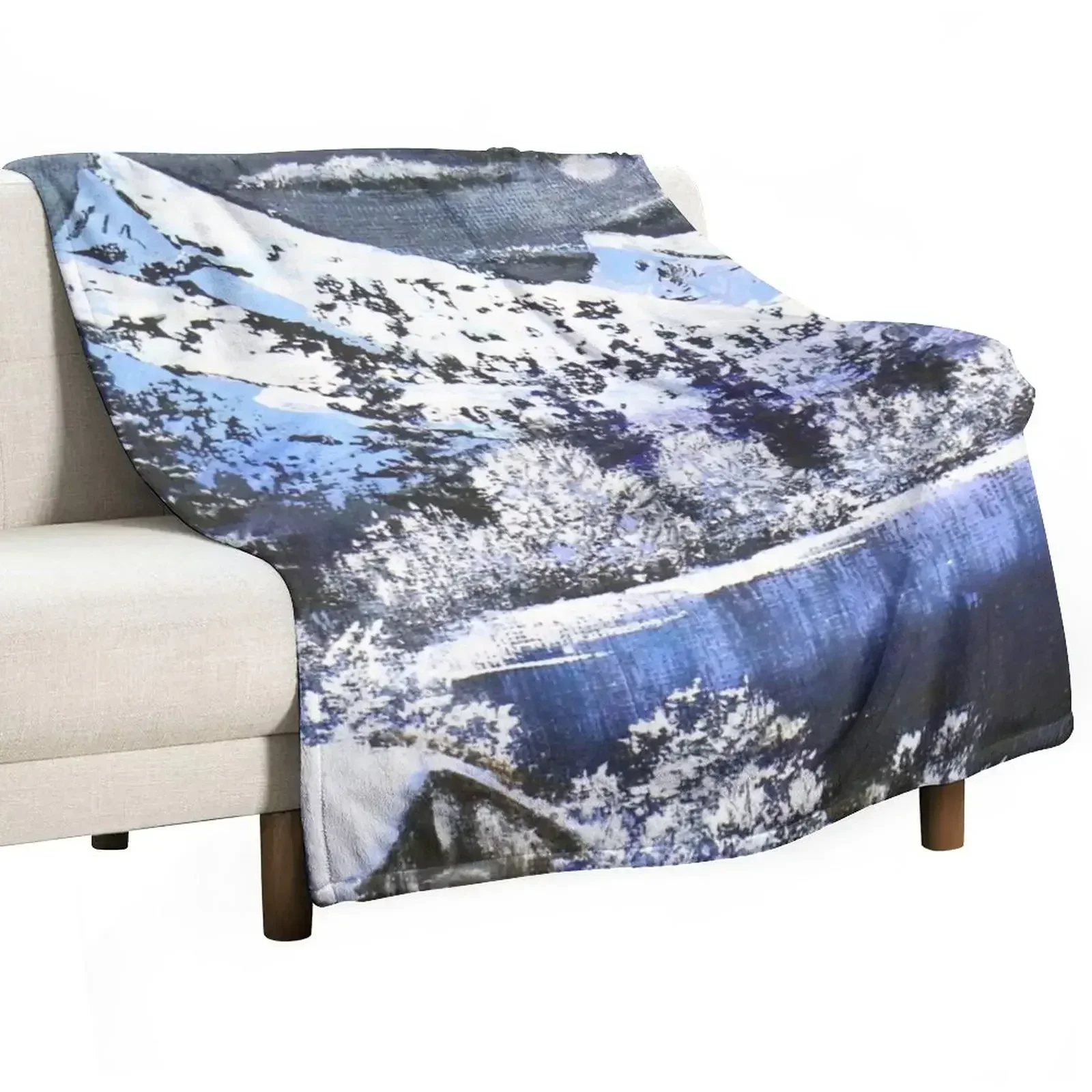 Bob Ross Inspired Landscape - Winter Mountain Throw Blanket Bed linens Shaggy Luxury Designer Blankets