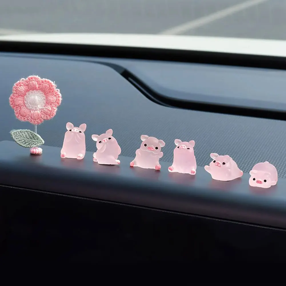 

Cute Animal Car Ornaments Pig Car Dashboard Decor Creative Rearview Mirror Decor Mini Animal Figurine for Car Center Console